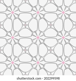 Abstract seamless background. White flourish with pink tile ornament with cut out of paper effect . 