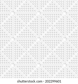 Abstract seamless background. White perforated triangles with realistic shadow tile ornament. 