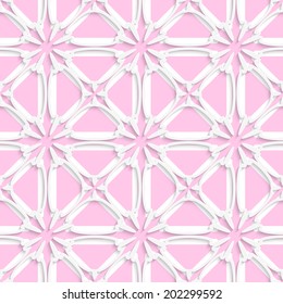 Abstract seamless background. White tile ornament with light pink layering. 