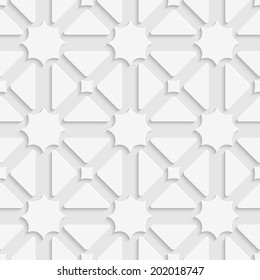 Abstract seamless background. White triages and stars with shadow tile ornament. 