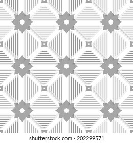 Abstract seamless background. White triangles with lines and gray tile ornament. 