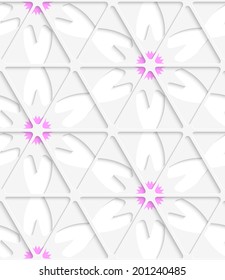 Abstract seamless background. White triangular net and pink with cut out paper effect and realistic shadows. 
