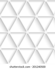 Abstract seamless background. White triangular net with cut out paper effect and realistic shadows. 