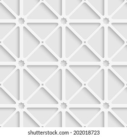 Abstract seamless background. White triangular net with shadow tile ornament. 