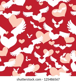 abstract seamless background with winged Heart