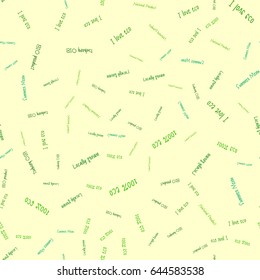 Abstract seamless background with words locally grown, 100% eco, bio product, natural product, I love eco. Ecology pattern.