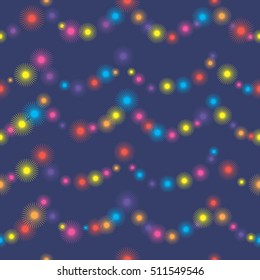 abstract seamless background for wrapping for Christmas and New year presents, waves of colorful garland on blue background