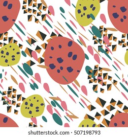 Abstract seamless backgrounds  memphis style. Universal cards, pastel colors. Retro design, fashion art. Geometric shapes pattern.