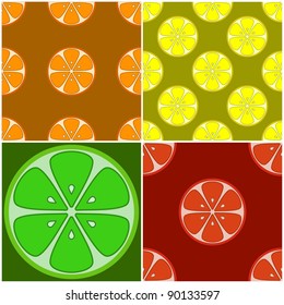 Abstract seamless backgrounds, patterns from symbolical citrus fruit. Vector
