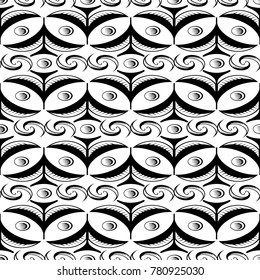 Abstract seamless ballpoint curls pattern wiith spikes