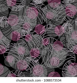 Abstract seamless black background with white, gray and crimson circles. Suitable for fabrics, paper, design.