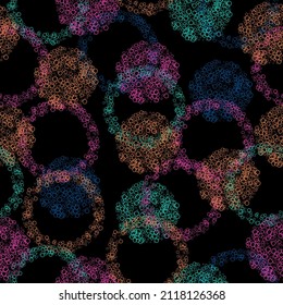 Abstract seamless black grunge pattern with colorful circles (EPS 10 vector) Abstract watercolour background with colorful circles on black. 