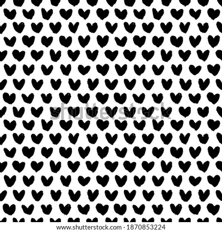 Abstract seamless black heart pattern. Hand drawn simple black heart silhouettes. Vector modern grunge background for valentines and wedding. Love wallpaper, web design, print, gift wrap