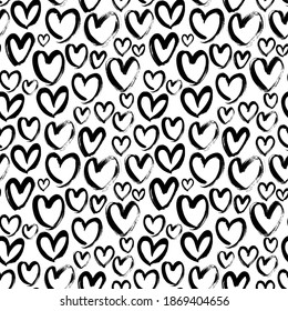 Abstract seamless black hearts pattern. Hand drawn outlined black hearts. Love signs or symbols. Vector modern grunge background for valentine and wedding. Love wallpaper, web design, print, gift wrap