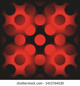 Abstract seamless black and red circles pattern, 3d, optical illusion background vector illustration.