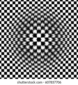 Abstract seamless black and white distorted checkered pattern.