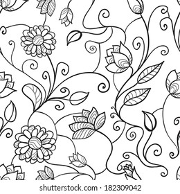 Abstract seamless black and white floral background. Outline Flower Pattern. Good For Web, Print and Wrapping Paper.