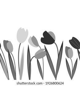 Abstract Seamless black and white floral pattern with tulips . Cute vintage ornament for wallpaper, printing on the packaging paper, textiles. Vector pattern