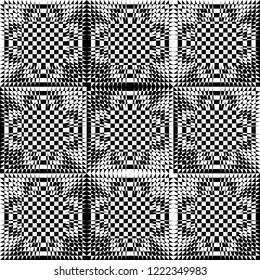 Abstract Seamless Black and White Geometric Pattern with Squares. Optical Psychedelic Illusion of a Chessboard.