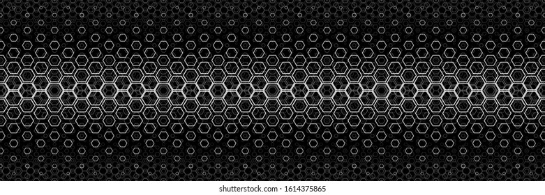 Abstract Seamless Black and White Geometric Pattern with Polygons. Contrasty Optical Psychedelic Illusion. Spotted Hexagonal Texture. Vector. 3D Illustration