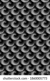 Abstract Seamless Black and White Geometric Pattern with Hexagons. Spiral-like Spotted Curles. Repetition Tiles. Vector Illustration