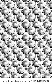 Resumen Patrón geométrico blanco y negro sin foco con Hexagons. Curlas rayadas tipo espiral. Mosaicos de repetición. Ilustración vectorial