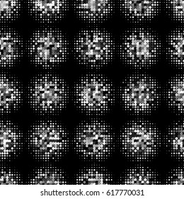 Abstract Seamless black and white halftone pattern. Mosaic of spheres from black dots. Vector Illustration.