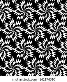 Abstract seamless black and white inverted vector pattern with thorny whirligigs. Easy to change the colors. 