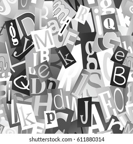 Abstract seamless black and white letters pattern.