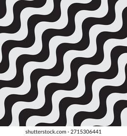 Abstractas patrón de línea diagonal ondulada óptica en blanco y negro sin costuras, fondo de arte op geométrico mínimo con rayas curvas fluidas para Fondo de pantalla, textil, tela, embalaje y diseño digital. EPS 10