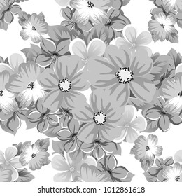 abstract seamless black and white pattern of flowers. For design of cards, invitations, greeting for birthday, Valentine's Day, wedding, party, celebration. Vector illustration.