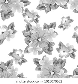 abstract seamless black and white pattern of flowers. For design of cards, invitations, greeting for birthday, Valentine's Day, wedding, party, celebration. Vector illustration.