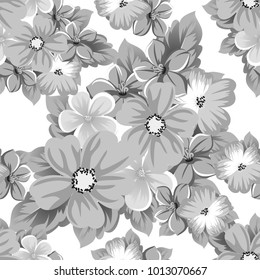 abstract seamless black and white pattern of flowers. For design of cards, invitations, greeting for birthday, Valentine's Day, wedding, party, celebration. Vector illustration.