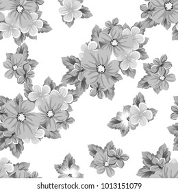 abstract seamless black and white pattern of flowers. For design of cards, invitations, greeting for birthday, Valentine's Day, wedding, party, celebration. Vector illustration.