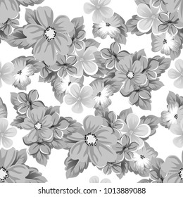 abstract seamless black and white pattern of flowers. For design of cards, invitations, greeting for birthday, Valentine's Day, wedding, party, celebration. Vector illustration.