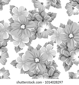 abstract seamless black and white pattern of flowers. For design of cards, invitations, greeting for birthday, Valentine's Day, wedding, party, celebration. Vector illustration.