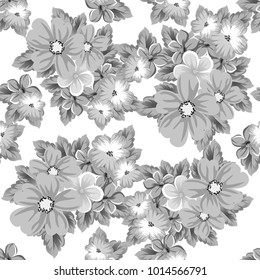 abstract seamless black and white pattern of flowers. For design of cards, invitations, greeting for birthday, Valentine's Day, wedding, party, celebration. Vector illustration.