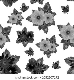 Abstract seamless black and white pattern of flowers. For your fabrics design, postcards, greeting cards for wedding, birthday and more. Vector illustration.