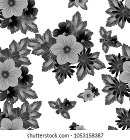 Abstract seamless black and white pattern of flowers. For your fabrics design, postcards, greeting cards for wedding, birthday and more. Vector illustration.