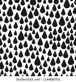 Abstract seamless black and white pattern of hand drawn doodle drop elements. Scandinavian design style. Vector illustration for textile, backgrounds etc