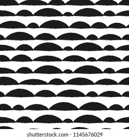 Abstract seamless black and white pattern of hand drawn doodle wave elements. Scandinavian design style. Vector illustration for textile, backgrounds etc