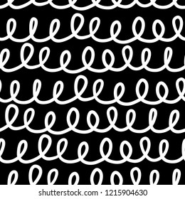 Abstract seamless black and white pattern of hand drawn doodle spiral line elements. Scandinavian design style. Vector illustration for textile, backgrounds etc