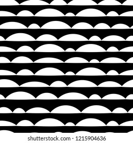 Abstract seamless black and white pattern of hand drawn doodle wave elements. Scandinavian design style. Vector illustration for textile, backgrounds etc