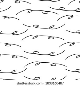 Abstract seamless black and white pattern of hand drawn doodle curved line elements. Scandinavian design style. Vector illustration for textile, backgrounds etc