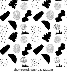 Abstract seamless black and white pattern in trendy style with geometric elements, textures. . Vector illustration
