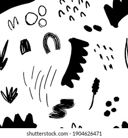Abstract seamless black and white pattern in trendy style with geometric elements, textures. . Vector illustration