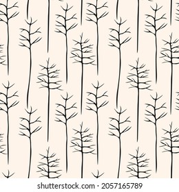 Resumen de un patrón blanco y negro impecable con bosque de invierno. Textura de repetición paisajística adecuada para papel de pared, cubiertas, impresión de tela, papel digital, postales, banners y otros diseños de diseño