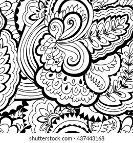 Abstract seamless black and white psychedelic pattern. Vector illustration. 
