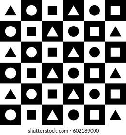 Abstract seamless black and white shapes pattern.