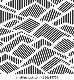 Abstract seamless black and white striped textured geometric pattern